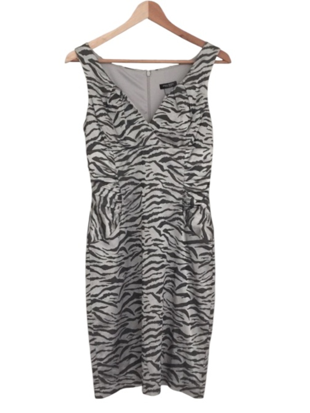 Bisou Bisou Grey/Silver Zebra Sleeveless V Neck Classic Y2K Cocktail Dress Sz 4